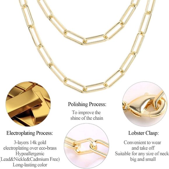 Paperclip Chain 14K Gold Plated Chain Link Necklace for Women - Picture 4 of 8